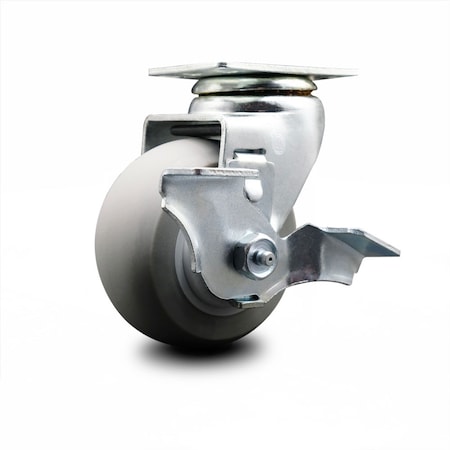 Service Caster 4 Inch Thermoplastic Rubber Swivel Caster with Roller Bearing and Brake SCC SCC-20S420-TPRRD-TLB
